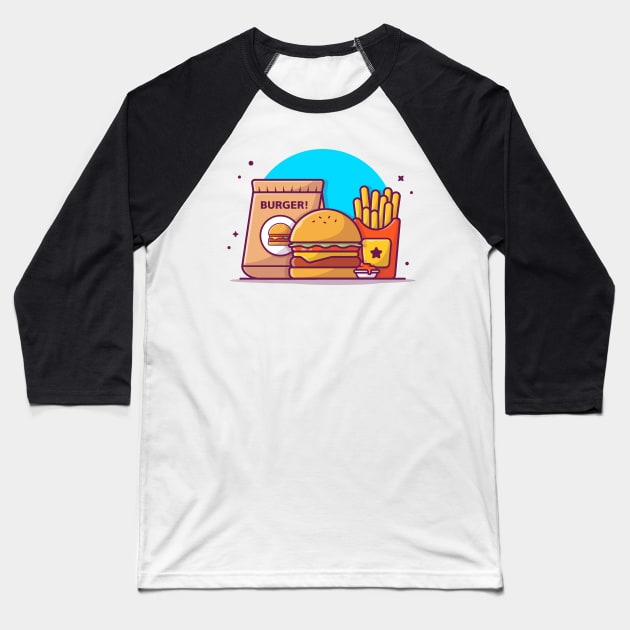 Take Away Burger, French Fries With Sauce Cartoon Baseball T-Shirt by Catalyst Labs